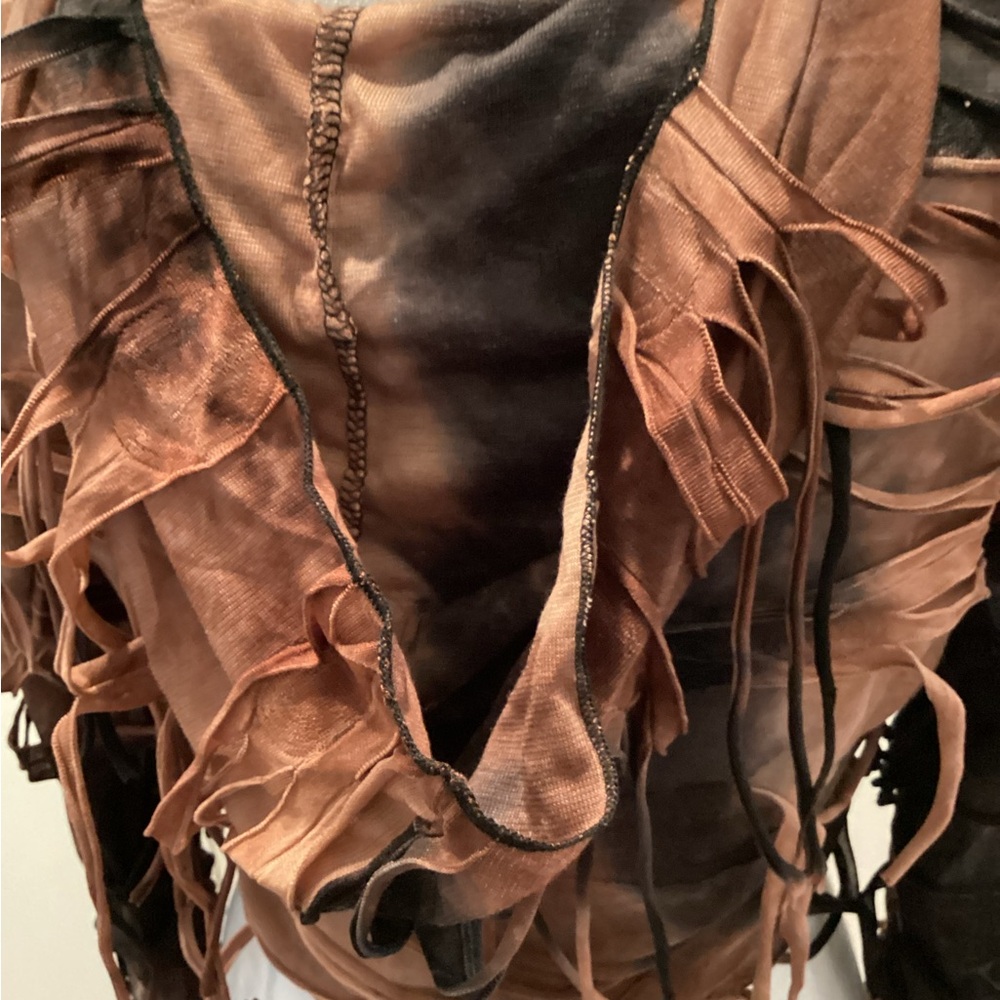 Tie-Dye Brown & Black Hooded Mesh Tassel Jacket - Picture 5 of 6